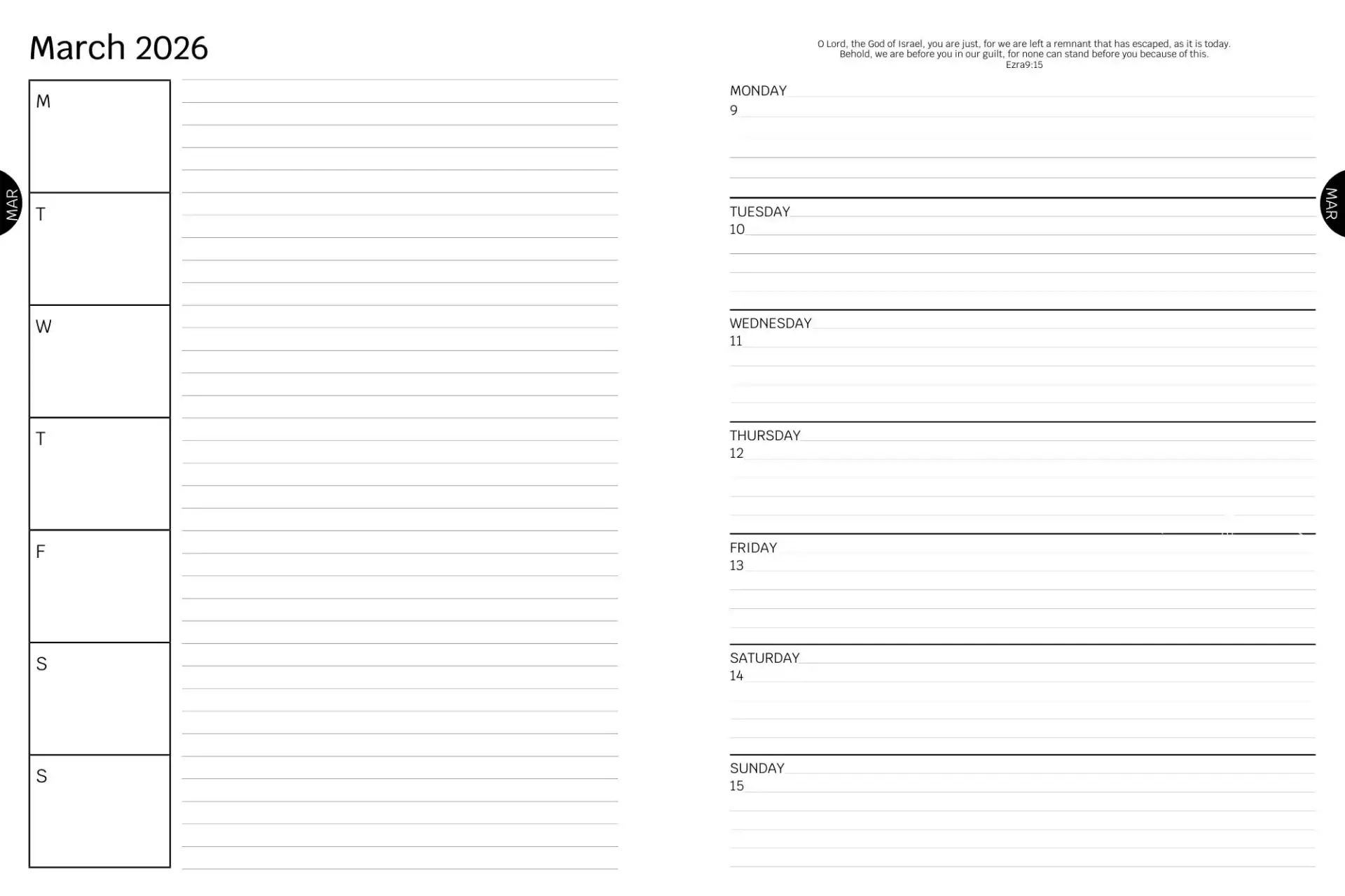 2026 Minimal Planner digital March week