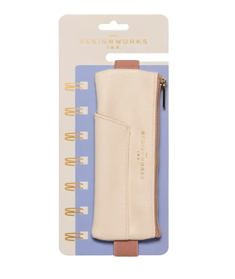 Vegan Leather Pen Pouch - Cream + Taupe