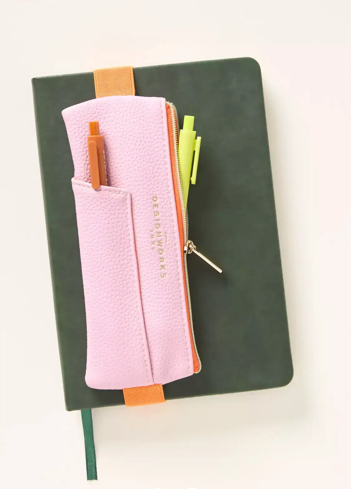 Designworks Book Band Pen Pouch Pink and orange lifestyle
