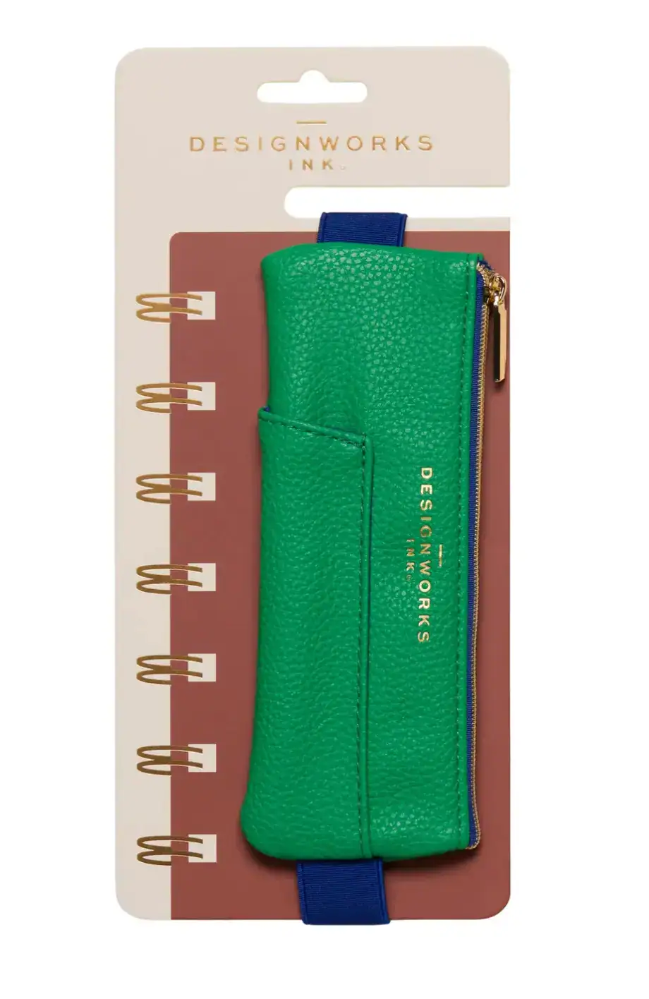 Vegan Leather Pen Pouch - Bright Green + Navy
