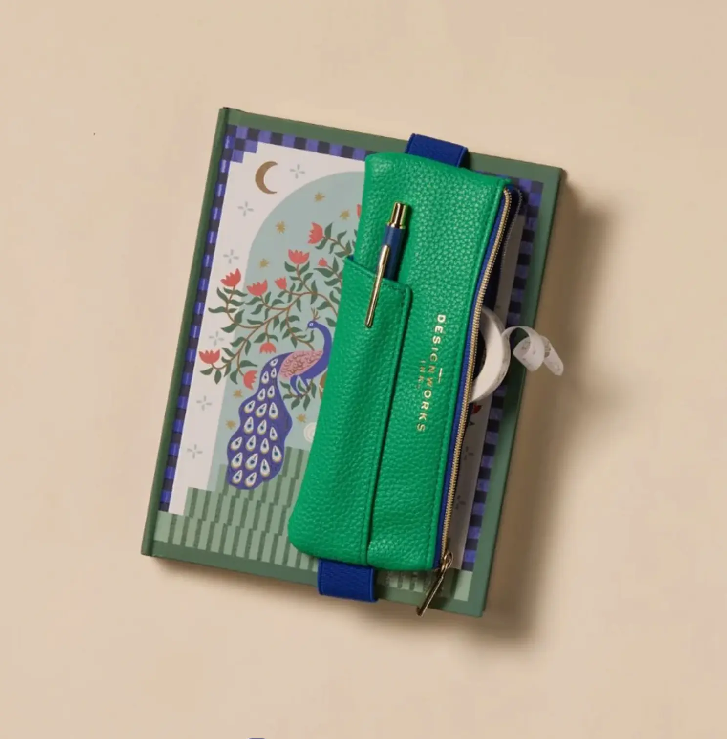 Vegan Leather Pen Pouch - Bright Green + Navy Lifestyle